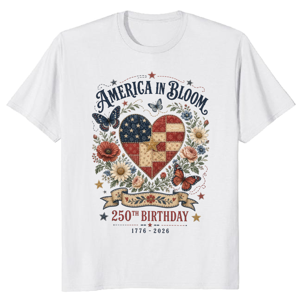Patriotic 250 Years of Freedom Floral T-Shirt - USA 250th Anniversary Gift