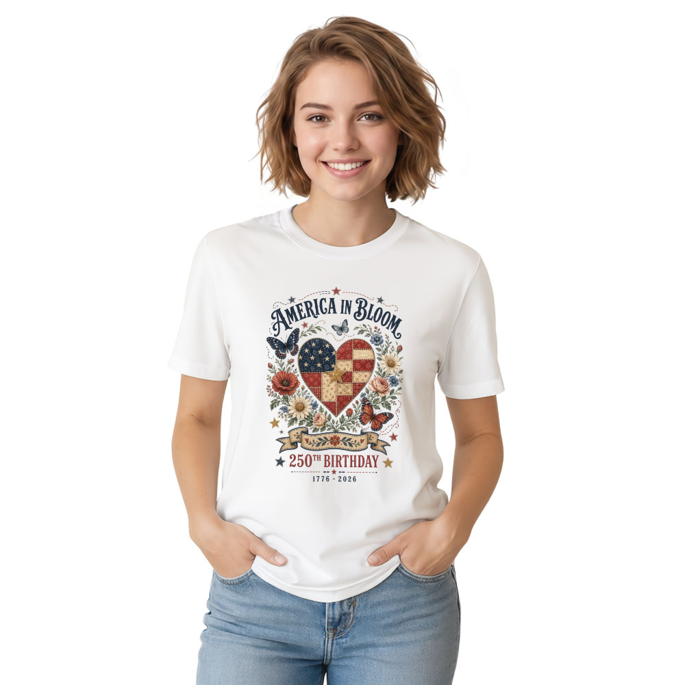Patriotic 250 Years of Freedom Floral T-Shirt - USA 250th Anniversary Gift