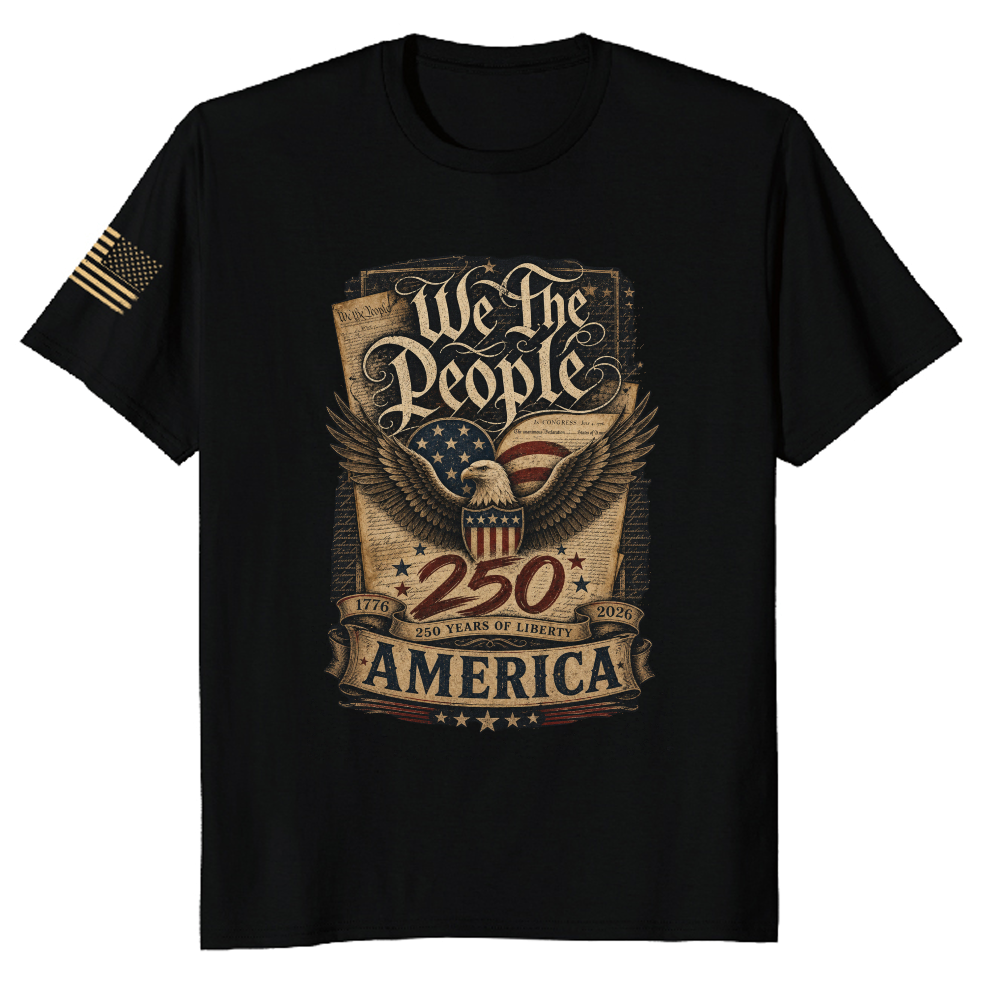 Patriotic 250th Anniversary Decorated Flag Graphic T-Shirt
