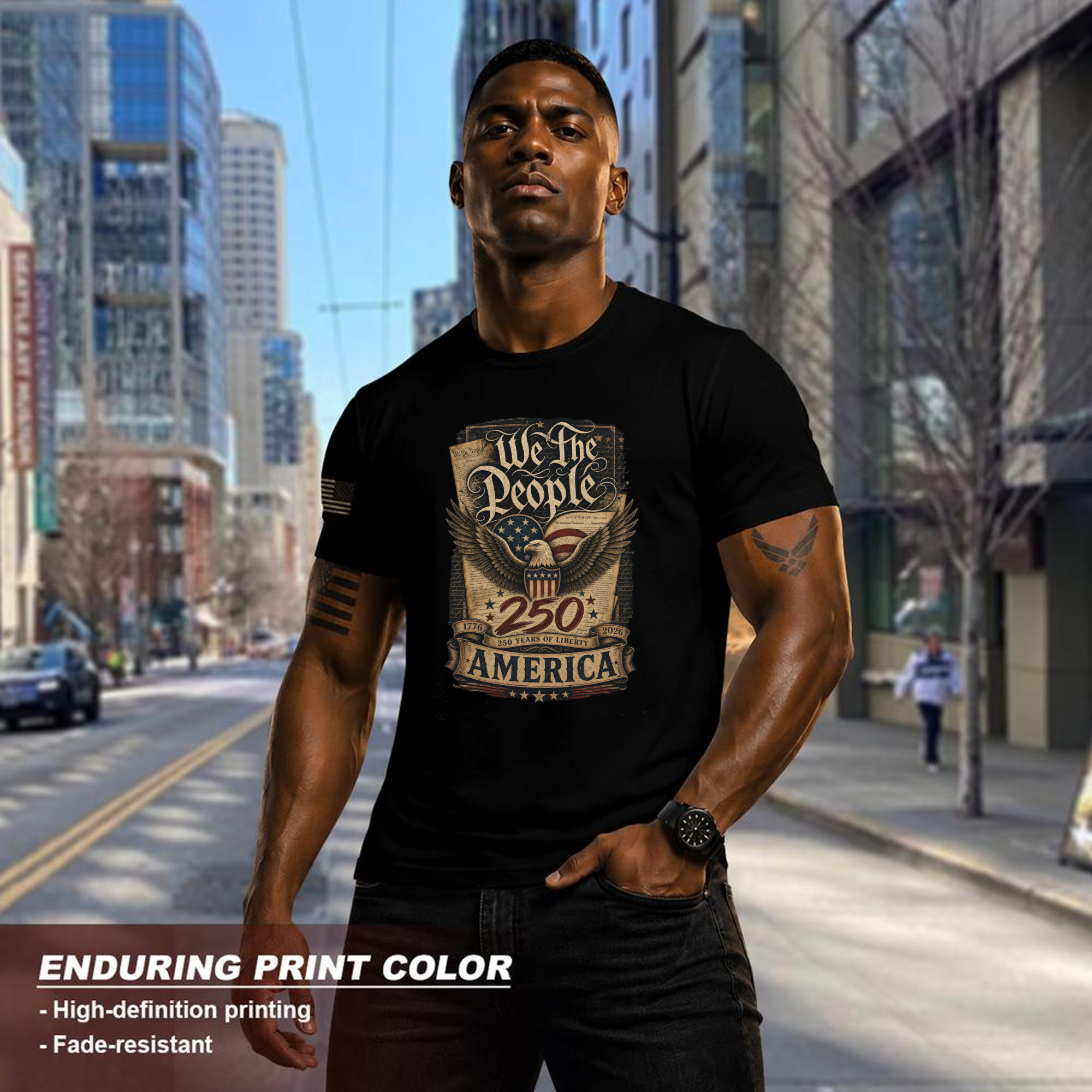 Patriotic 250th Anniversary Decorated Flag Graphic T-Shirt