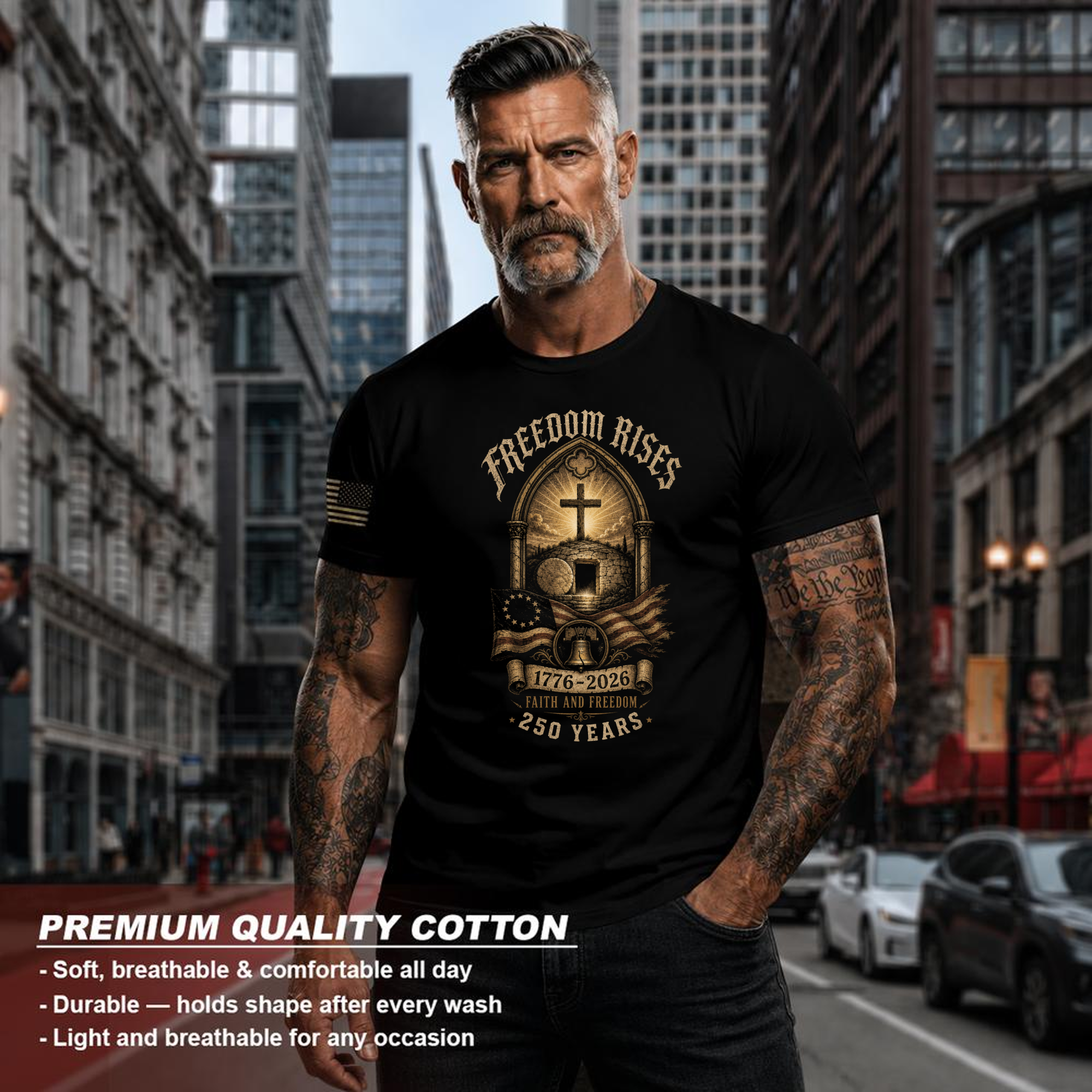 Patriotic Cross Patriot T-Shirt - Independence Day Faith Gift