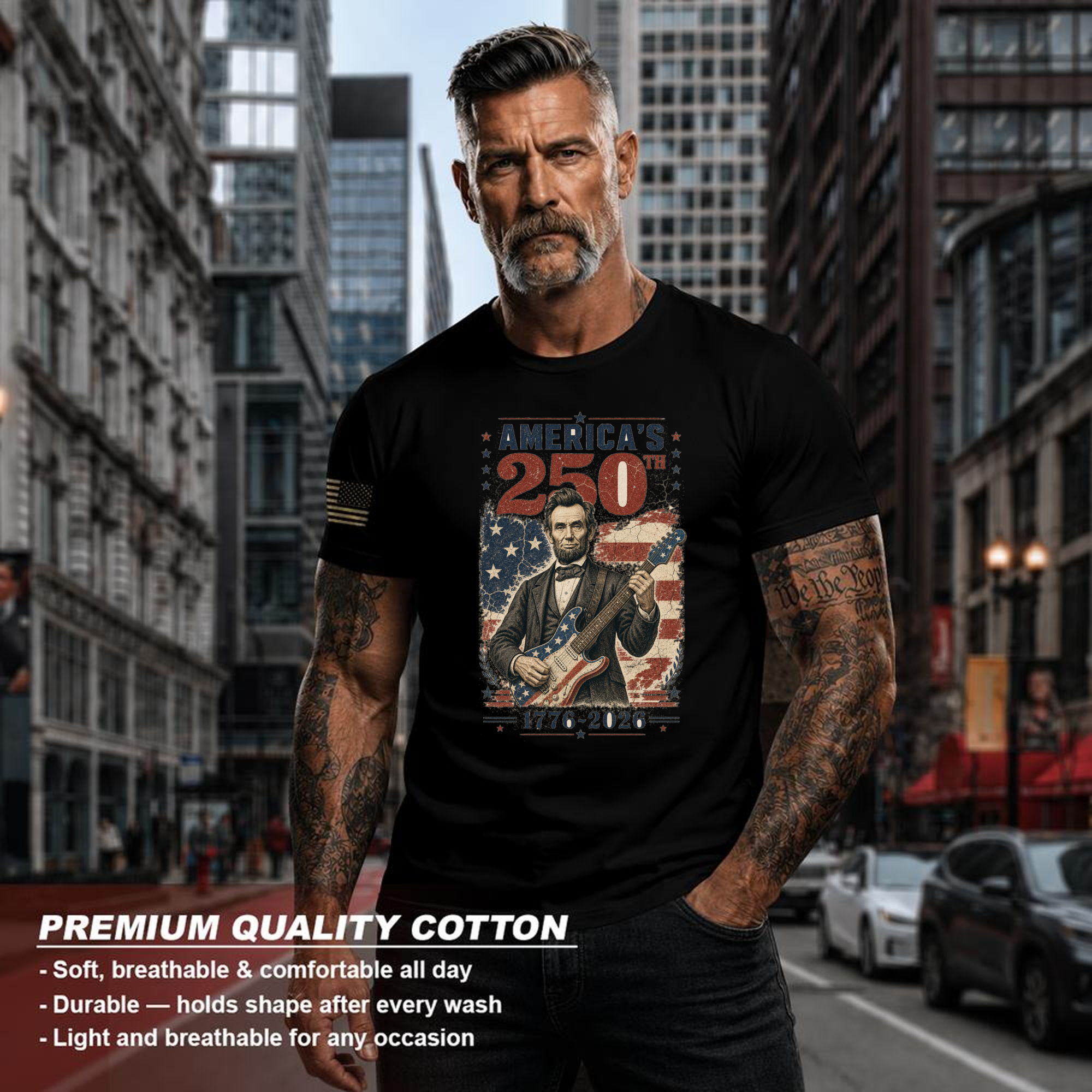 Lincoln Playing Guitar Patriot T-Shirt - Gift for History Buffs