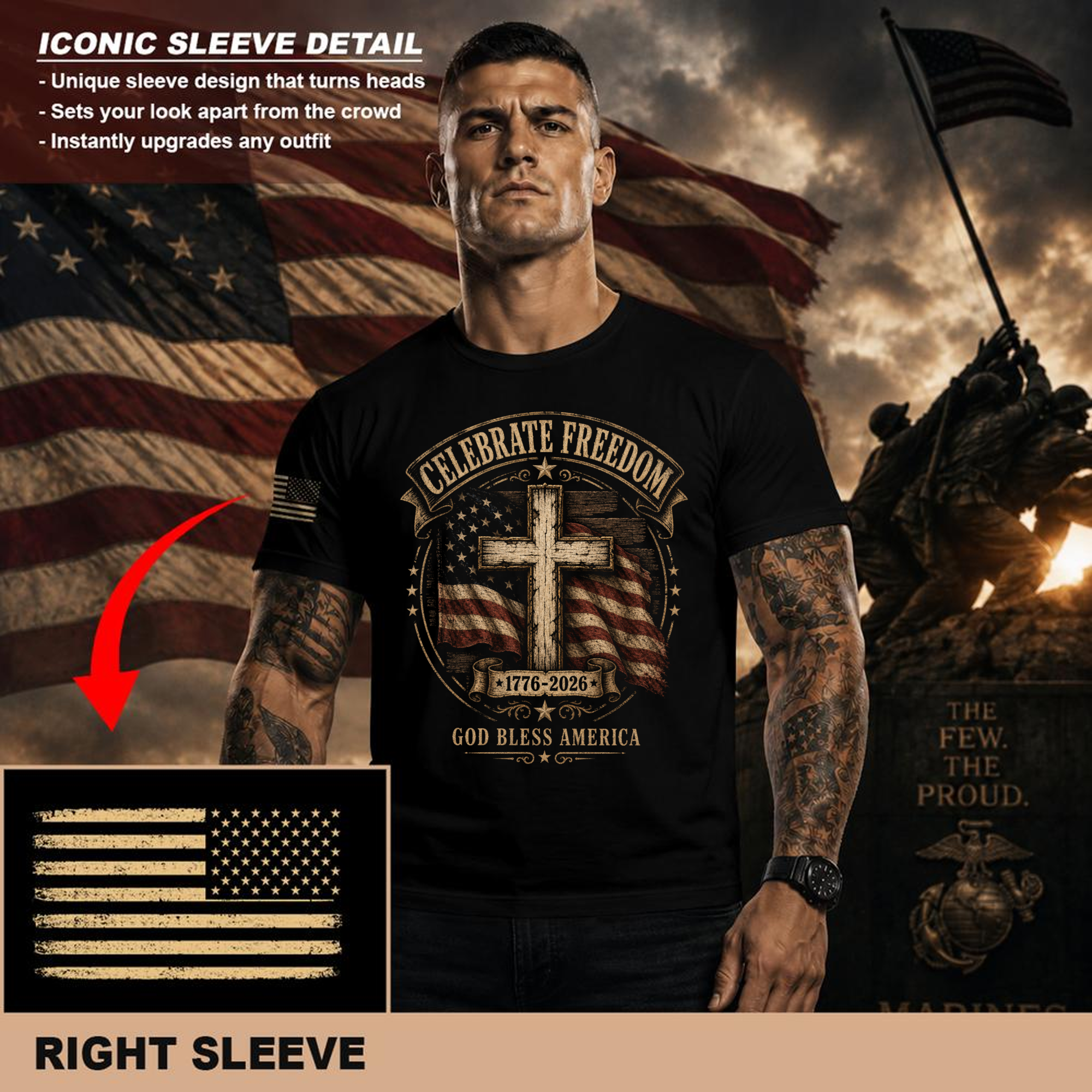 Patriotic Cross Patriot T-Shirt - Faith and Independence Day Gift