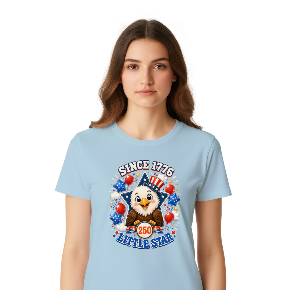 Cute Cartoon Bald Eagle 4th of July American Flag, Funny Patriotic 250 Years Still Free Merica Red White Blue Summer T-Shirt