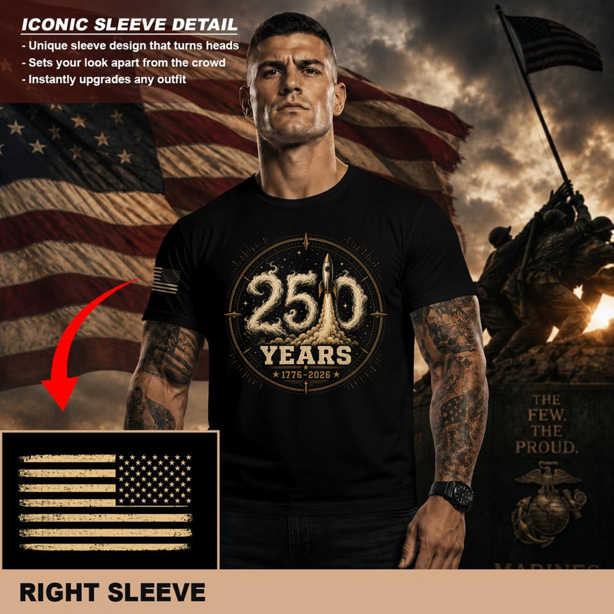 Patriotic Basic Flag-Inspired Graphic T-Shirt