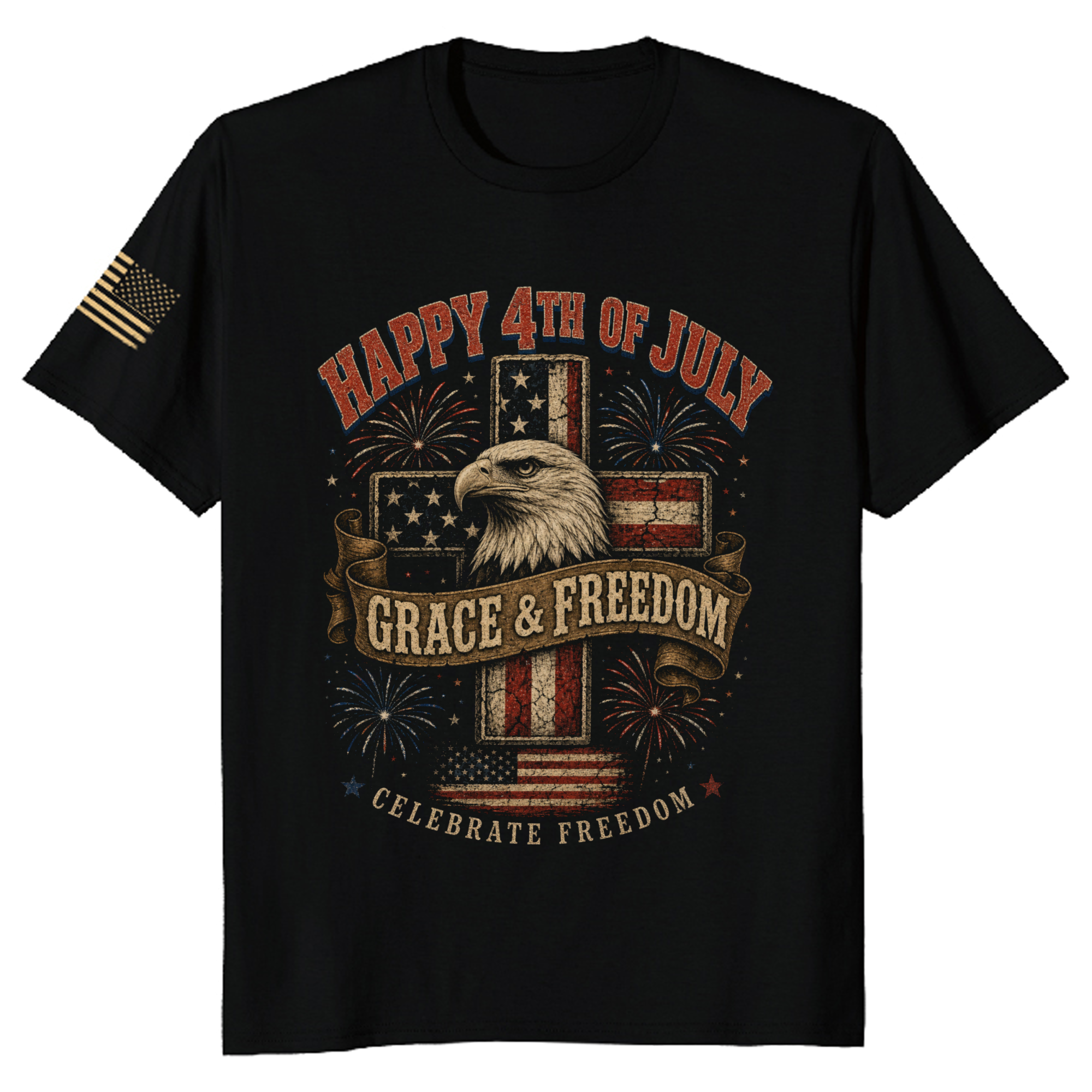 Patriotic Cross Patriot T-Shirt - Independence Day Faith Gift