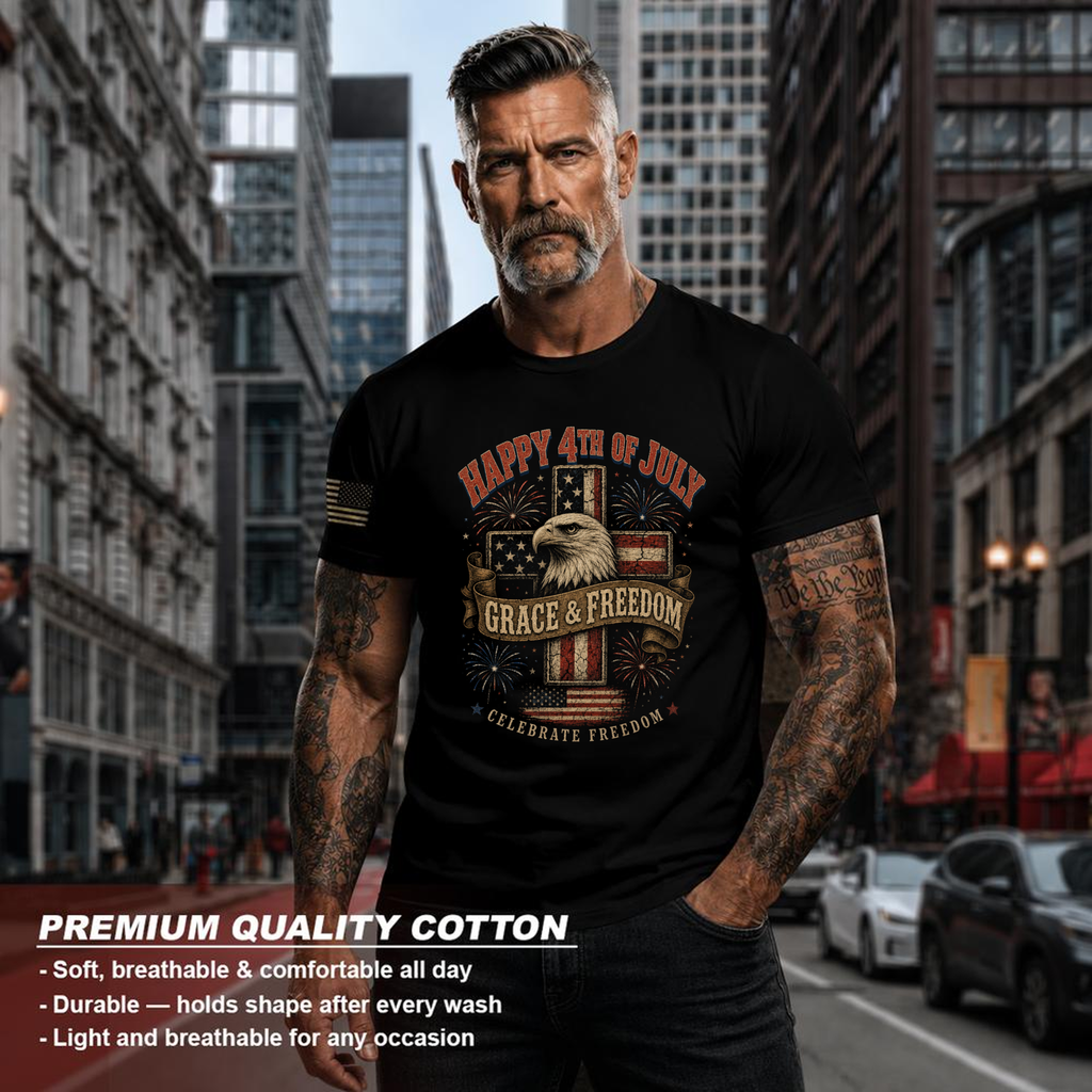 Patriotic Cross Patriot T-Shirt - Independence Day Faith Gift