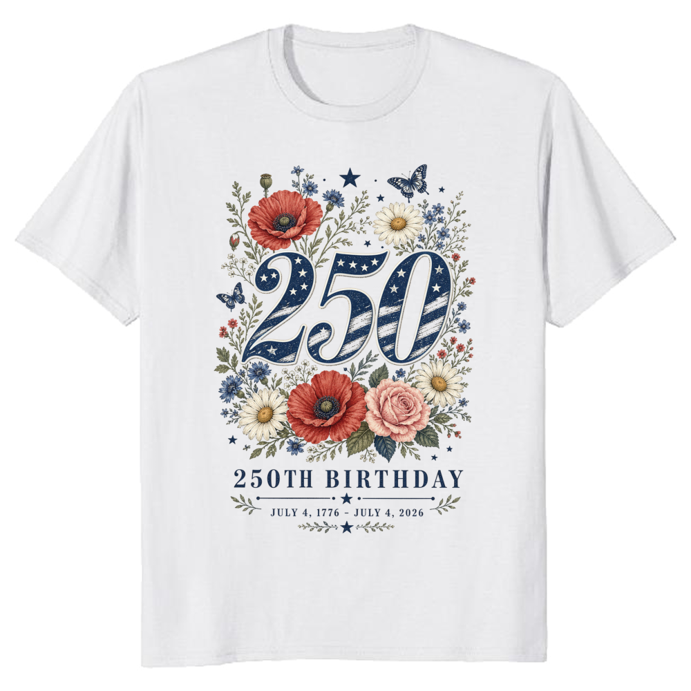Patriotic 250 Years of Freedom Flower T-Shirt - USA 250 Celebration Gift