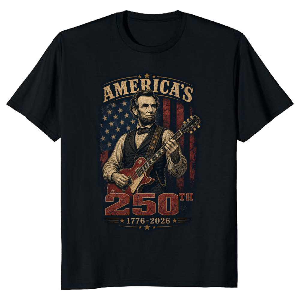 Lincoln Playing Guitar T-Shirt - Gift for Music History Fans