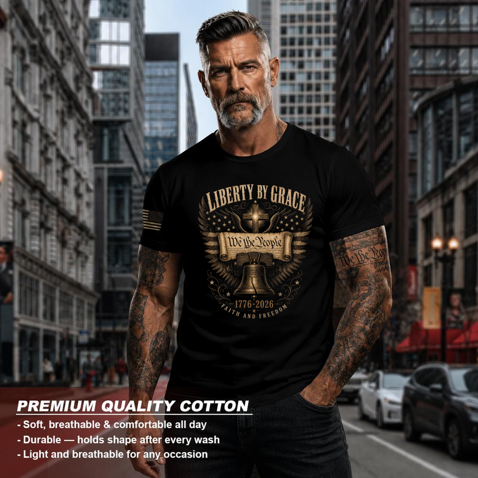Patriotic Cross Faith Graphic T-Shirt