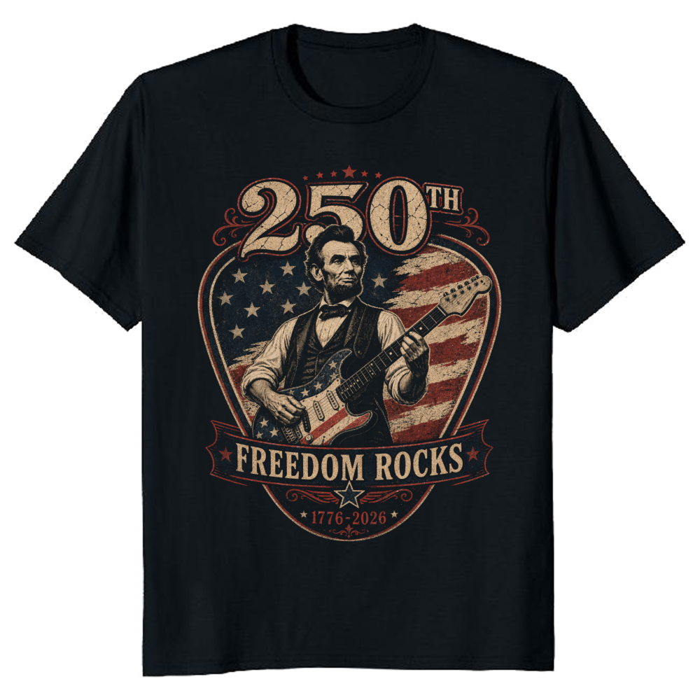 Lincoln Playing Guitar T-Shirt - Gift for Music and History Fans