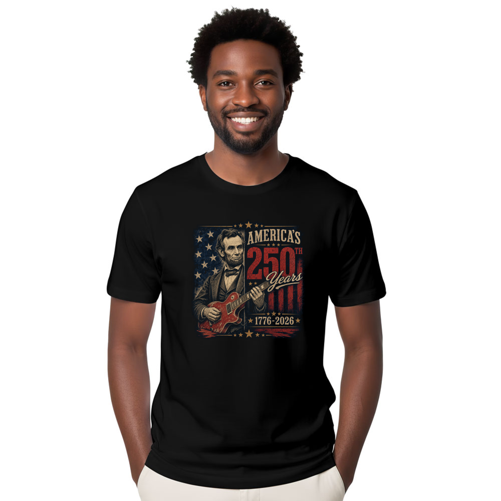 Lincoln Playing Guitar T-Shirt - Gift for Music Lovers