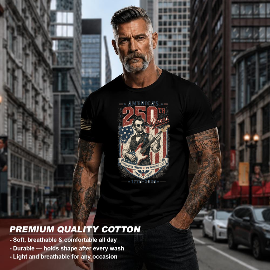 Lincoln Playing Guitar Patriot T-Shirt - Gift for Music History Fans