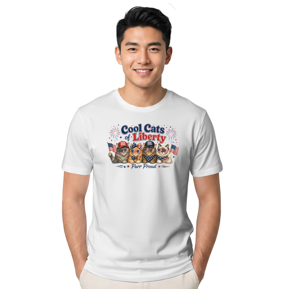 Patriotic Cat Graphic T-Shirt - Gift for Cat Lovers