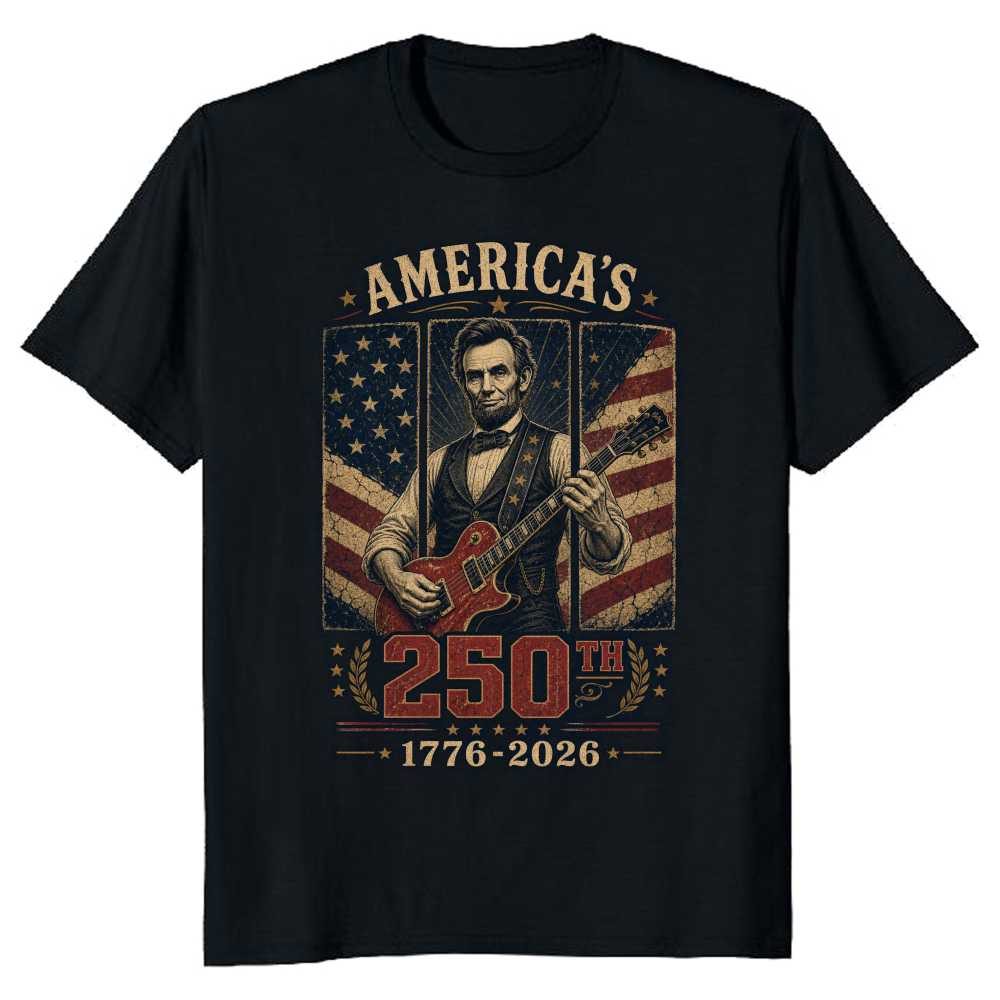 Lincoln Playing Guitar T-Shirt - Gift for Music History Fans