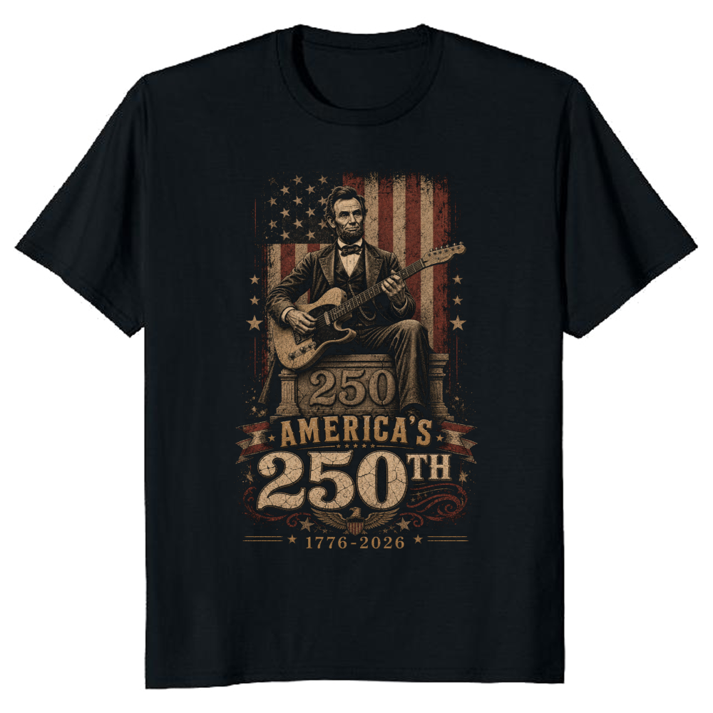 Lincoln Playing Guitar T-Shirt - Gift for History Buffs