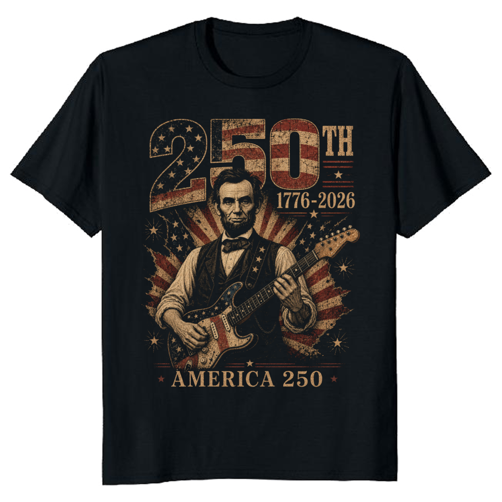 Lincoln Playing Guitar T-Shirt - Gift for Music and History Fans