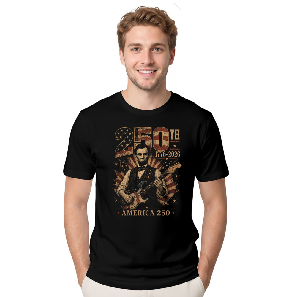 Lincoln Playing Guitar T-Shirt - Gift for Music and History Fans