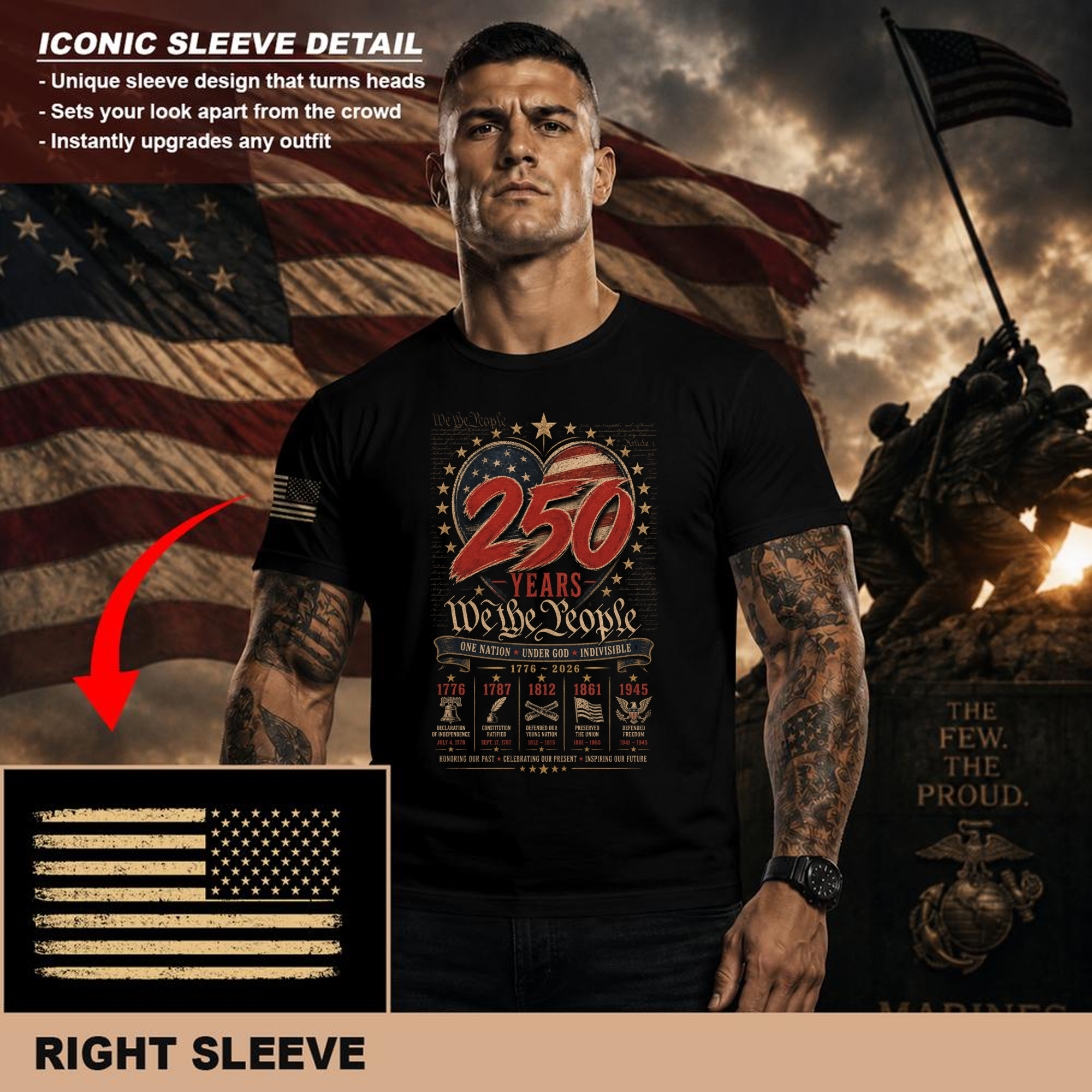 250th Anniversary Pretty Flag Patriot T-Shirt - USA 250 Celebration Gift