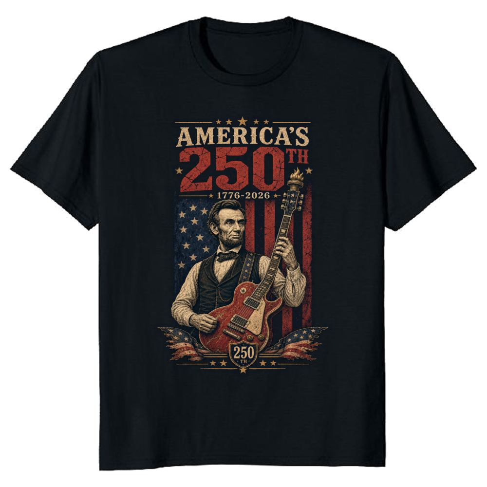 Lincoln Playing Guitar T-Shirt - Gift for Music Lovers