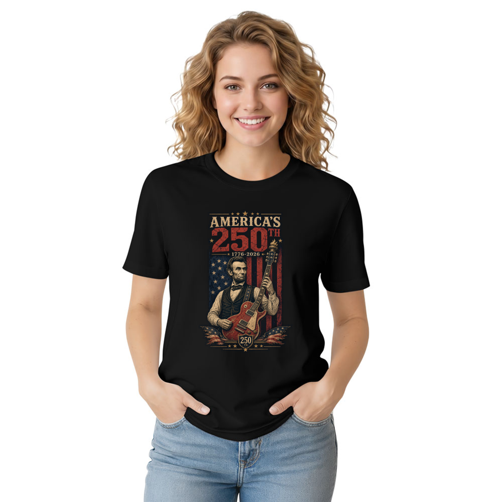 Lincoln Playing Guitar T-Shirt - Gift for Music Lovers