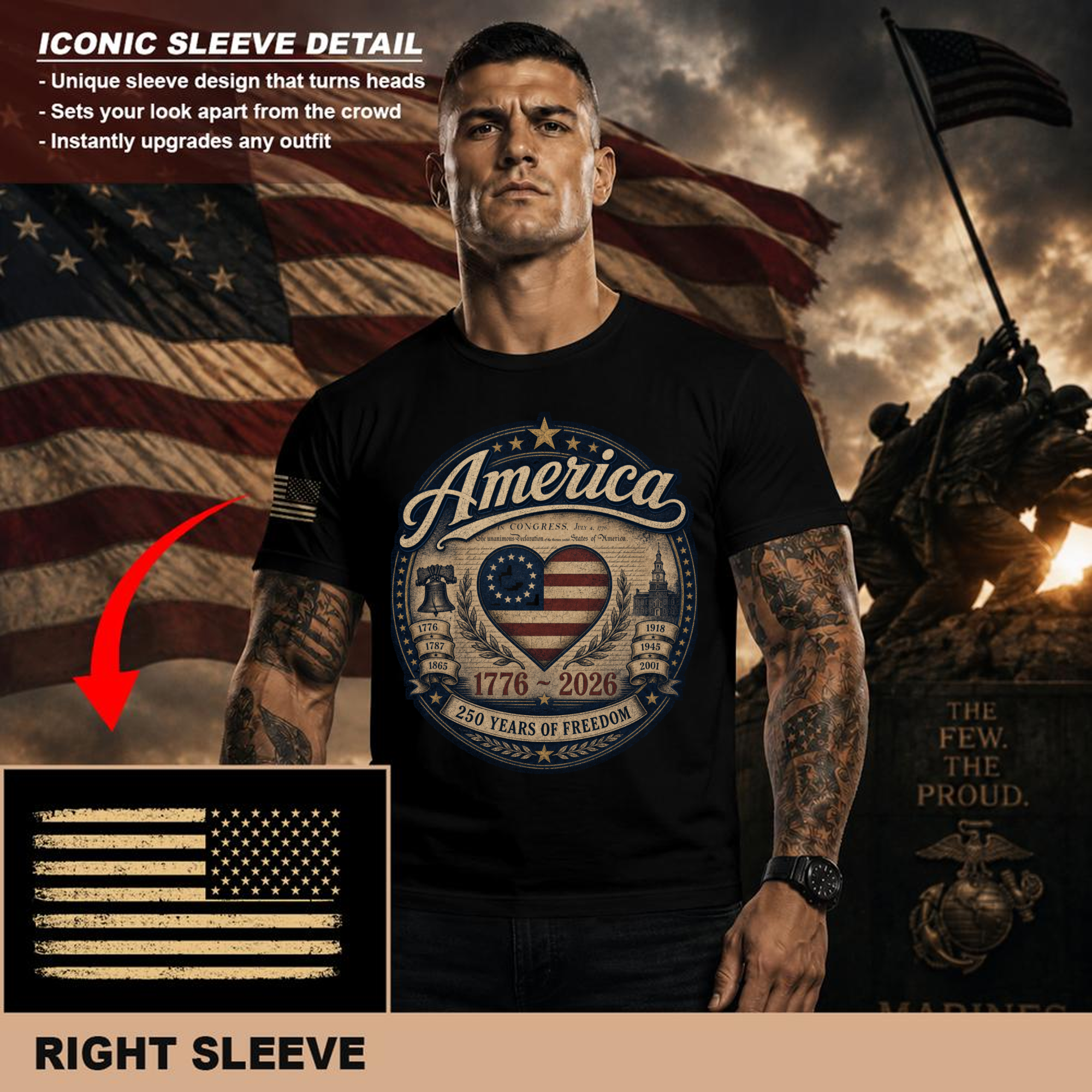 250th Anniversary Pretty Flag Patriot T-Shirt - Independence Day Celebration