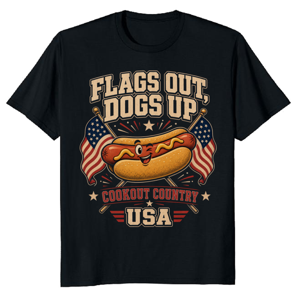 Patriotic Hot Dog Graphic T-Shirt - Gift for 4th of July Cookouts
