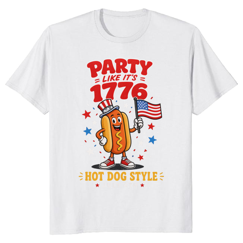 Patriotic Hot Dog T-Shirt - Gift for 4th of July Cookout Fans