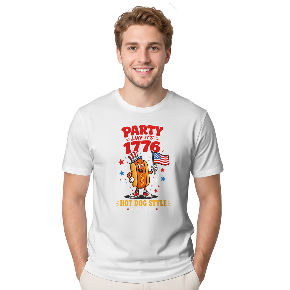Patriotic Hot Dog T-Shirt - Gift for 4th of July Cookout Fans